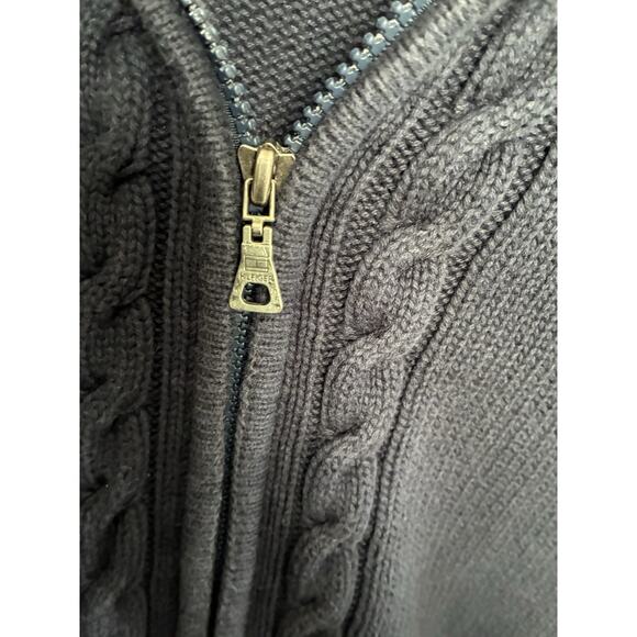 Y2K Tommy Hilfiger Navy Cable Knit Zip Cotton Sweater Preppy Academia Size L - Picture 13 of 15